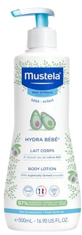 Mustela Hydra Bébé Körpermilch mit Bio-Avocado-Perseose und Vitamin E, Body für Babys, Kinder und die ganze Familie - spendet Feuchtigkeit und hält die Haut weich, (500ml)