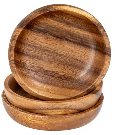 levandeo 3er Set Teller Akazie Ø10cm Holzteller Design Schale Snackschale Dekoteller Unikat Tischdeko Akazienholz Snacks