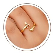 TINGN Ringe Gold Damen Mädchen Hypoallergene 14K Vergoldet Buchstaben A Ring mit Herz Geburtstagsgeschenk für Frauen Mädchen Verstellbar Ring Gold Wasserfest Goldene Ringe Kinder Damen Schmuck
