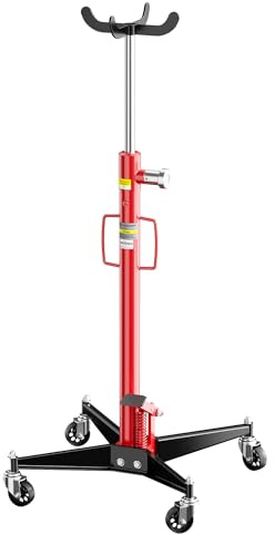 Wiltec Mobiler Getriebeheber hydraulisch 500 kg 110-195 cm Hubhöhe, mit 4 Stahlrollen, Aufnahmekralle, Pedal, hydraulischer Motorheber für Kfz und LKW