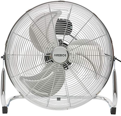 Arebos Bodenventilator Ø45 cm | Windmaschine Retro Stil | Ventilator | 3 Geschwindigkeitsstufen | hoher Luftdurchsatz | 100° einstellbarer Neigungswinkel | Chrom
