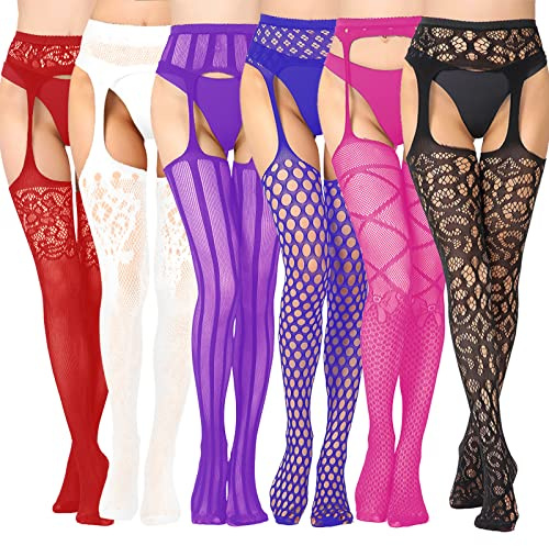 DRESHOW 6 Stück Sexy Elastisch Hohe Taille Strumpfhosen Netzstrümpfe Schenkelhohe Strümpfe Strumpfhosen für Damen