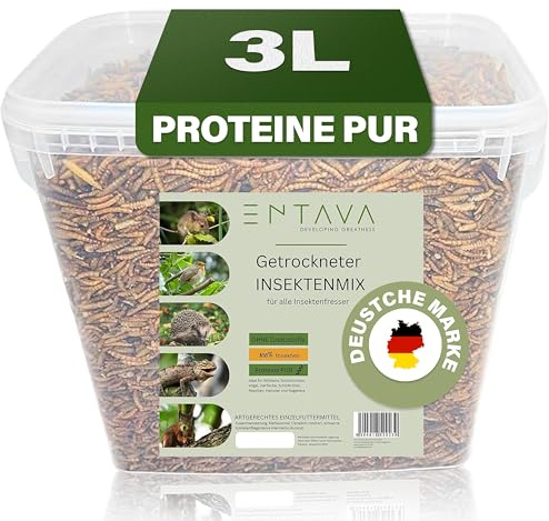 Entava Soldatenfliegenlarven & Mehlwürmer getrocknet (3L) - Getrocknete Insekten in Premium-Qualität, Insekten Snack für Vogelfutter, Koifutter, Igelfutter, Eichhörnchenfutter, Futter für Wildvögel