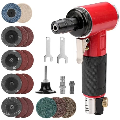 NuoDunco Druckluft Winkelschleifer Set - Mini Druckluft Schleifer mit 6mm & 3mm Spannzange und 17 2 Zoll Schnellwechselscheiben Set, Klein Druckluftschleifer 90° Abgewinkelt zum Schneiden/Schleifen