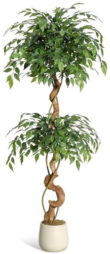 Litake Künstlicher Ficus Baum 150 cm Große Grüne Birkenfeige im Weißen Topf Kunstpflanzen für Indoor Haus Büro Garten Moderne Dekoration Housewarming Geschenk