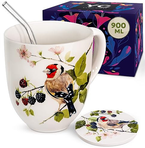 YC YANG CHAI Jumbotasse 900 ml – XXL Tasse mit Untersetzer für Tee & Kaffee | Große Teetasse, Kaffeetasse und Riesenbecher | Geschenkidee für Frauen, Familie und Freunde – passend für Kakao und Latte