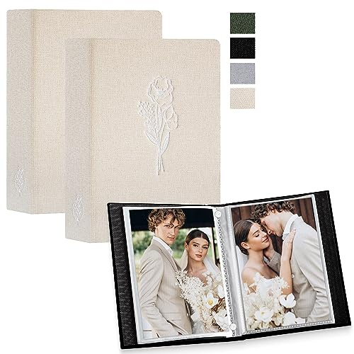 Lanpn Fotoalbum 9x13 50 2 Packungen, Klein Mini Leinen Einstecken Einsteckalbum für Hochformat Fotos Bilder Beige
