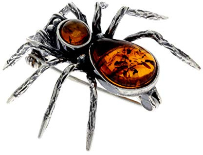 Spinne-Brosche Sterling-Silber 925 Baltischer Honig Bernstein - 4152