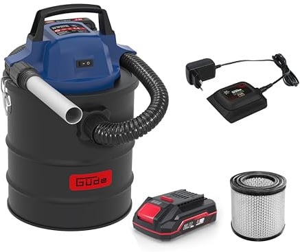 Güde 58580 Akku Aschesauger AS 18-201-05 (18V, max. Unterdruck: 80 mbar, Schlauchlänge: 1 m, Behältervolumen: 15 l, Schlauchdurchmesser: 30 mm, inkl. HEPA-Filter und 2,0 Ah Akkupack mit Ladegerät)