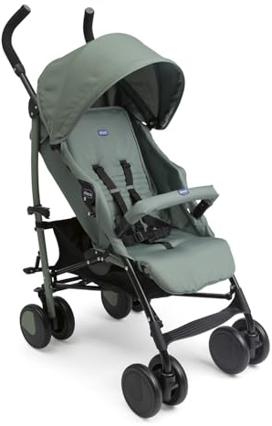 Chicco Echo Lite Kinderwagen, Buggy ab Geburt bis 22 kg, verstellbare Rückenlehne, geräumiger Sitz, Stoßstangenmanschette, Schirmbuggy, Zwillingsbremsen und schwenkbare Vorderräder, Grün