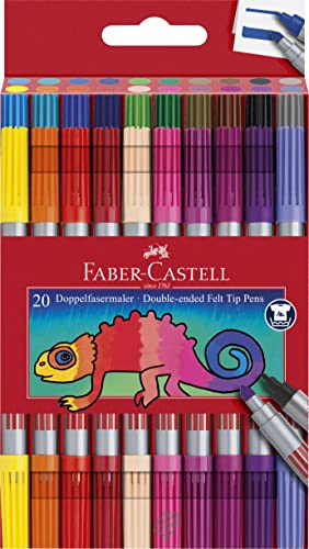Faber-Castell - Filzstifte Set, 20 Doppelfasermaler | Mit feiner und breiter Spitze - Malstifte für Kinder und Erwachsene