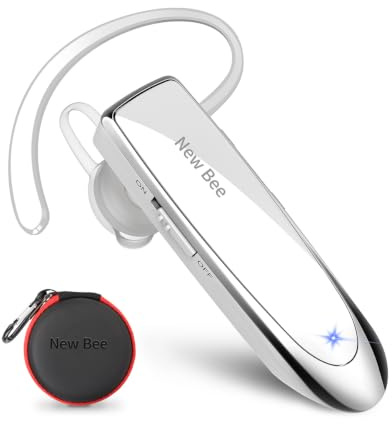 New Bee Bluetooth-Headset V5.0, Freisprecheinrichtung, Bluetooth, mit klarer Sprachaufnahmetechnologie, unsichtbar, für iPhone, Samsung, Huawei, Sony etc (Weiß)