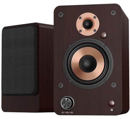 LONPOO Bluetooth Regal-Lautsprecher mit 4'' Woofer, 50Wx 2 Aktiv-HiFi-Lautsprecher mit Optisch, Koaxial, RCA, USB, AUX-Eingang für TV/Computer/mini Record Player/Smartphones