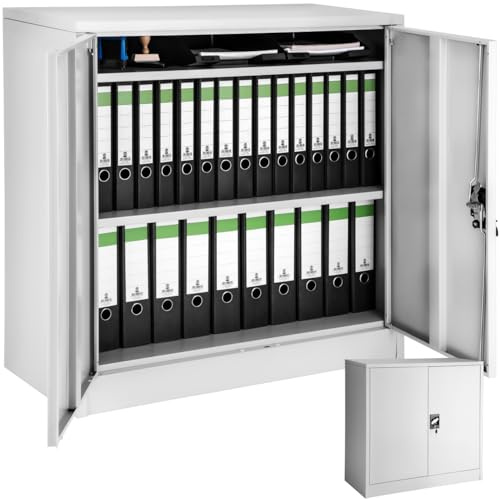 tectake® Aktenschrank abschließbar, Metallschrank mit Sicherheits-Zylinderschloss, Büroschrank abschließbar, Mehrzweckschrank aus Stahl, 3 höhenverstellbare Einlegeböden, 90 x 40 x 90 cm - grau