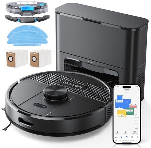 Lubluelu Saugroboter mit Absaugstation 3-in-1, 4500Pa Staubsauger Roboter mit Wischfunktion, Roboterstaubsauger mit Lasernavigation, App Steuerung, 24 No-Go Zonen für Tierhaare, Teppich (SL68 Plus)