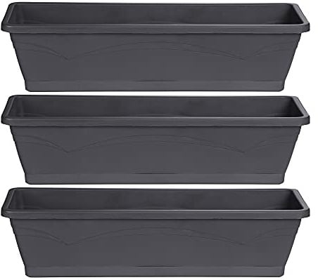 Ondis24 3X Balkonkasten Rom je 6 Liter Pflanzvolumen 3er Set Pflanzkübel mit Wasserspeicher/Untersetzer, Balkon Terrasse, Blumenkübel 50x15x12 cm (Anthrazit)