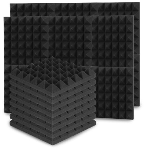 Peviasot Akustikschaumstoff Schallabsorber, 24 Stück Akustikplatten Selbstklebend, Schallabsorber Wand, Schalldämmung, für Aufnahmestudios, Podcasts, Pyramide (30 x 30 x 5 cm）