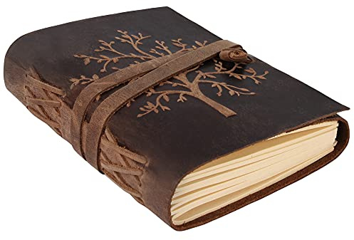 moonster Leder Notizbuch Tree of Life - 400 Seiten Kraftpapier, Liniertes Notizbuch Leder - Mittelbreit Liniertes Vintage, Tagebuch, Scrapbook - Leeres Buch zum Schreiben - 18x13cm