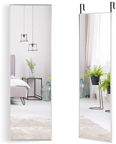 GOPLUS Wandspiegel 37x120 cm, Ganzkörperspiegel mit höhenverstellbaren Haken, Türspiegel Flurspiegel für Schlafzimmer, Wohnzimmer & Eingangsbereich (Silber)
