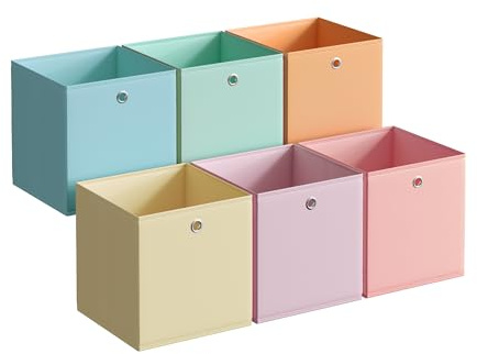 SONGMICS Aufbewahrungsbox, 6er Set, Ordnungsboxen, geruchsneutral, Faltbox, 26 x 26 x 28 cm, Stoffbox, für Würfelregal, Organizer bunt, Aufbewahrungskorb, für Schlafzimmer, Wohnzimmer RFB226X01