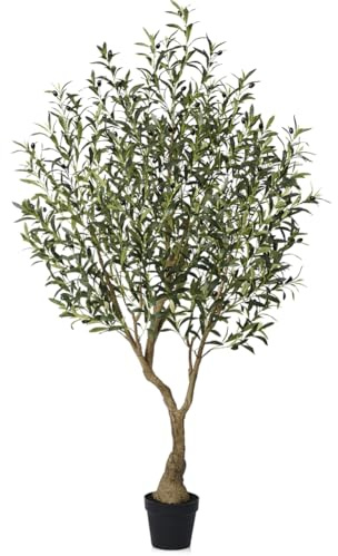 VeriNatural Olivenbaum Künstlich Kunstpflanze 180cm Fake Plant Kunststoffpflanzen Künstlicher Pflanzen – 1638 Blätter & 84 Oliven UV-beständig Stabiler Topf – Deko für Wohnzimmer Balkon Büro