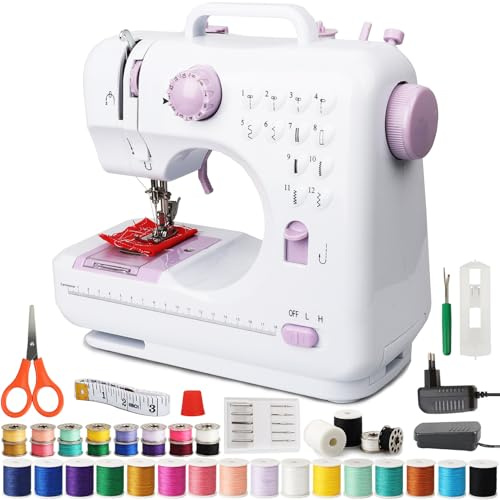 BRICH Mini Nähmaschine für Anfänger & Kinder – Tragbare Elektronähmaschine mit 12 integrierten Stichen, Fußpedal, LED-Beleuchtung und 2 Geschwindigkeitsstufen | Perfekt für Kinder ab 8 Jahren