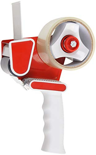 Werkzeyt Klebebandabroller - Für Klebebänder bis 50 mm Breite - Mit Rollenbremse & Zackenmesser - Inkl. 1 Rolle Paketklebeband - Ergonomisch geformter Griff / Handabroller / Paketbandabroller / B22301