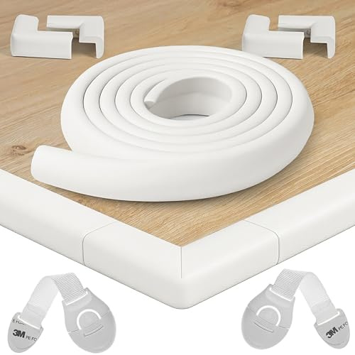 HAPPY CHLEA® Kantenschutz Baby und 4 Eckenschutz aus Schaumstoff. Tischkantenschutz und Eckenschützer: 2,4 M gesamt für Tisch und Möbel Ecken. 2 Schubladensicherung. Zertifikat (Weiß)