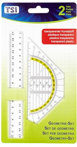 TSI Geometrie-Set (Lineal 17 cm und Geodreieck 16 cm), Transparent, Glasklarer Kunststoff, mit Tuschkante und Facette, Art. Nr. 46303