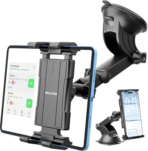 OHLPRO Tablet Halterung Auto,360° Drehung Tablethalterungen 18cm Ausziehbare Arm+ Waschbar Saugnapf, iPad Autohalterung Klammer Universal Windschutzsche & Armaturenbrett für 4.7-13 iPad Smartphone