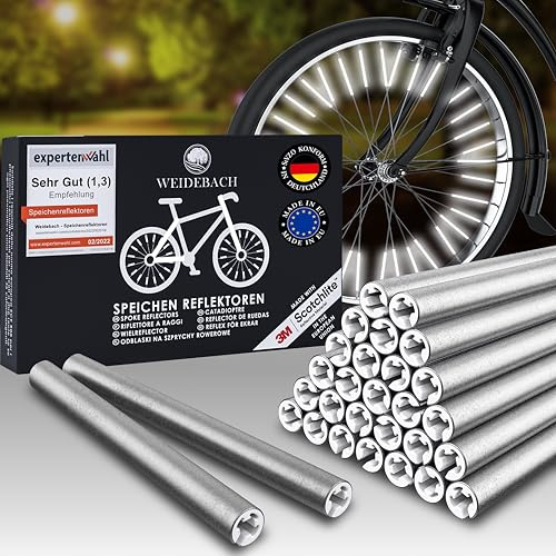Weidebach 36er Set Speichenreflektoren Fahrrad, StVZO zugelassene Reflektoren Fahrrad Speichen, Fahrrad Speichenreflektoren für max Sichtbarkeit im Verkehr, Fahrrad Reflektoren für Speichen Aller Art