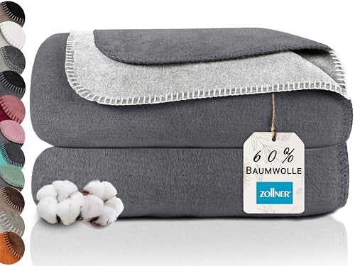 ZOLLNER Kuscheldecke zweifarbig in 150x200 cm - kuschelige Sofadecke in grau - waschbar bis 40°C - langlebiges Mischgewebe - Hotelwäschequalität - Oeko Tex® Zertifiziert