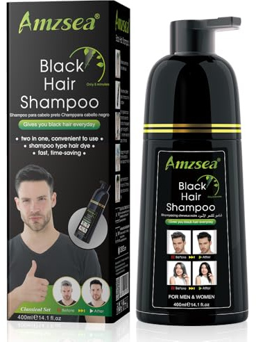 Instant Black Hair Shampoo, Haarfärbeshampoo für Männer & Frauen- Einfach zu benutzen -100% Grauabdeckung- Einfach & schnell - Hält 30 Tage 3 in 1 Schwarzes Haarfärbemittel (Flaschen)