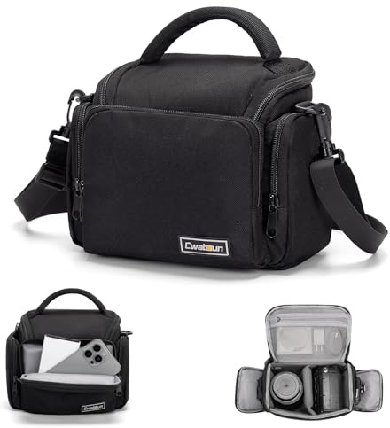Cwatcun Kameratasche,SLR Fototasche,Kamera Tasche zum Umhängen kompatibel für Canon Nikon Sony SLR/DSLR Kamera Objektive und Zubehör Wasserdicht, Klein, Schwarz