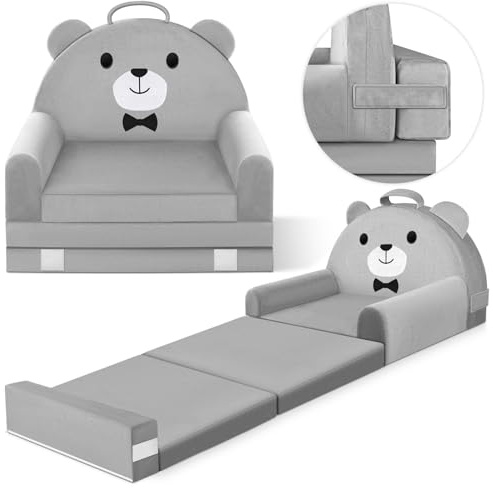 JUOIFIP Zusammenklappbarer Kleinkindstuhl, Bett, Kindersofa, ausklappbar kindersessel 2 in 1 Mini Couch, 150cm Wweiches Kristall Samt Kleinkinder Spielsofa für Schlafzimmer Wohnzimmer, Spielzimmer