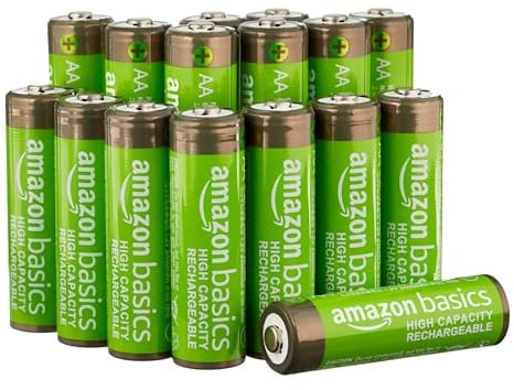 Amazon Basics 16er-Pack wiederaufladbare AA-NiMH-Batterien mit hoher Kapazität, 2400 mAh, 1,2 V, bis zu 400-mal aufladbar, vorgeladen
