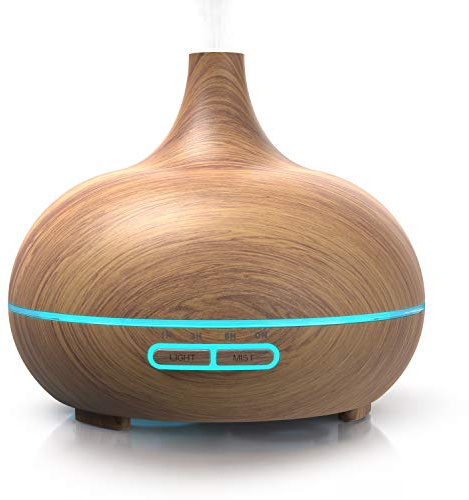 Arendo - Ultraschall LED Aroma Diffuser 300 ml - Luftbefeuchter Raumbefeuchter Nachtlicht - LEDRing - 7 LED Farben - Timer Funktion - Dauernebelmodus - angenehm leises Betriebsgeräusch - Holzdekor