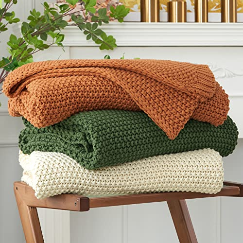 Longhui Bedding Grobstrick-Überwurfdecke, leicht, olivgrün, 100% Bio-Baumwolle, Decke für Sofa, Couch, Bett, Baby, Kinderzimmer, rustikaler Shabby-Chic-Stil, modernes Bauernhaus, 129,5 x 160 cm,