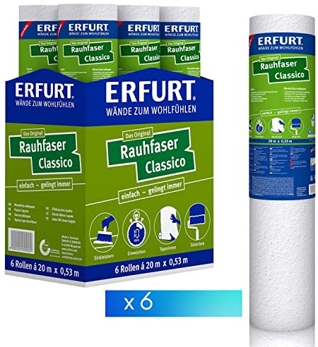Erfurt Rauhfaser Tapete Classico DIY 20X0.53 strukturierte Rauhfasertapete 6 Rollen 1003233