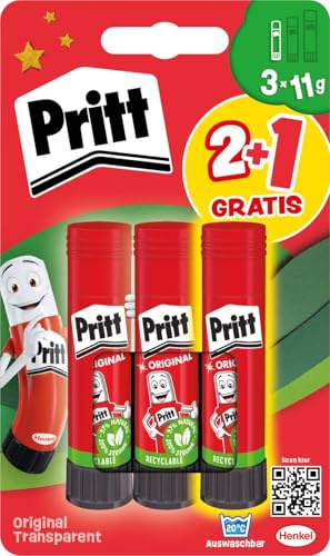 Pritt Klebestift BTS-Promotion Set mit 3 x 11g Klebestiften, sicherer und kinderfreundlicher Kleber für Kunst und Bastelarbeiten, starker Klebstoff für die Schule, 9H PGS5B