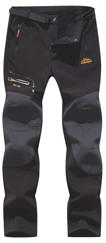 BenBoy Herren Wanderhose Wasserdicht Softshellhose Outdoorhose Winddicht Warm Gefüttert Skihose Snowboardhose Winter Trekkinghose(Schwarz,XL)