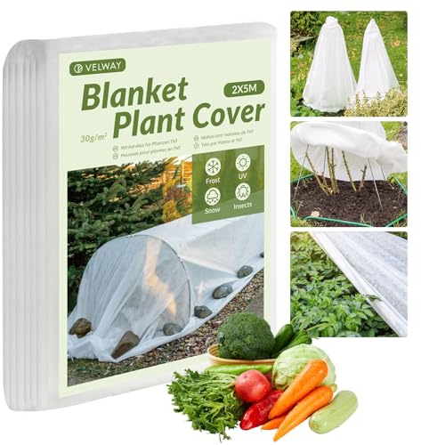 Velway 2x5m Wintervlies für Pflanzen Frostschutz - 30g/m² Schutzvlies-Abdeckung für Pflanzen, atmungsaktives und durchlässiges Pflanzenschutzvlies gegen Frost, Vögel und Insekten uv beständig