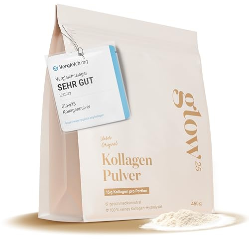 Glow25® Collagen Pulver [450g] - Unser Original - Kollagen Hydrolysat - Gute Löslichkeit - Neutral