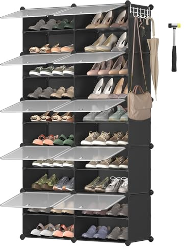SONGMICS Schuhregal, Schuhschrank, für Garderobe und Eingangsbereich, anpassbar, 10 Fächer, für bis zu 40 Paar Schuhe, tintenschwarz-transparent LPC035B01