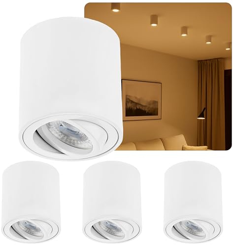 Sweet Led 4er Set Aufbauspot GU10 schwenkbar rund weiß matt – Spots Deckenleuchte inkl. LED 7W 3000K warmweiß, Aufbaustrahler aus Aluminium, Deckenspots Aufputz 230V