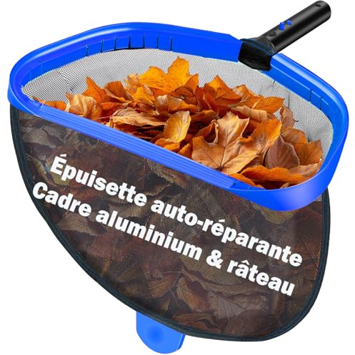 ROMIVO Pool Kescher, 46CM Professioneller Teichkescher & Poolskimmer mit Aluminiumrahmen, Reparierbares Feinmaschiges Tiefes Netz für Blätter/Insekten, Ideal für Pool & Teich (Stab Nicht Inklusive)