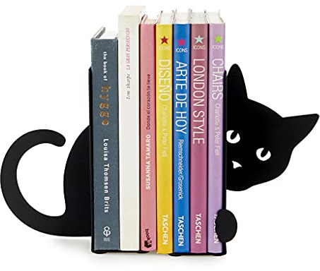 Balvi Buchstütze Hidden Cat Farbe Schwarz Buchstütze für das Bücherregal in Form Einer Katze, 2 Stütz