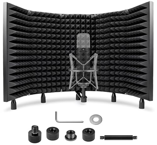 CAHAYA 5 Panel Mikrofon Isolation Schallschutz: 180° Einstellbare Mikrofon Pop Filter Schallabsorbierend, Faltbar Mic Isolation Schild für Aufnahmestudio Aufnahmen