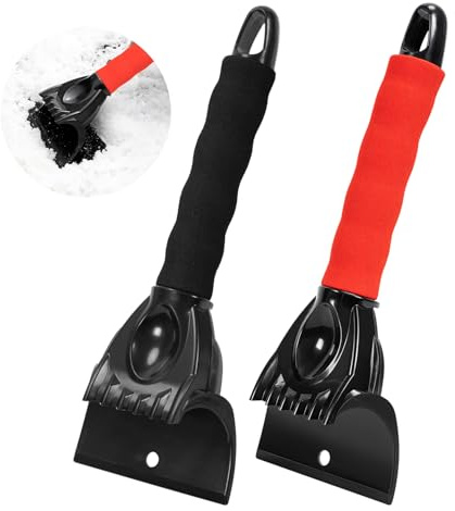 Vinuwu 2 Pack Eiskratzer Auto Scheibenkratzer Auto Frontscheibe Enteisungs und Schneeräum mit Eisbrecher Werkzeug mit Schaumstoffgriff für Auto SUV und LKW