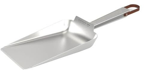 everdure by heston blumenthal Kohlenschaufel aus Edelstahl I Schaufel mit Aufhängung aus braunem Leder I Ascheschaufel für Holzkohlegrill zum Nachfüllen und Platzieren der Kohle